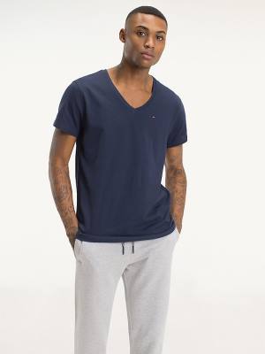 Tommy Hilfiger V-Neck Póló Férfi Kék | TH489AJU