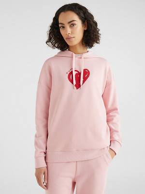 Tommy Hilfiger Valentines Heart Print Relaxed Fit Kapucnis Pulóver Női Rózsaszín | TH751ZTV