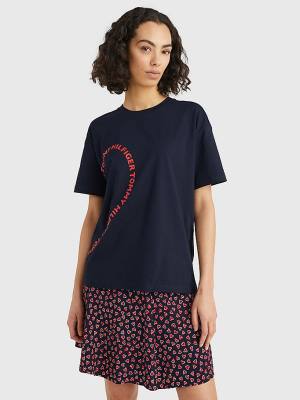 Tommy Hilfiger Valentines Heart Print Relaxed Fit Póló Női Kék | TH970WAN