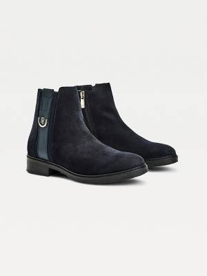 Tommy Hilfiger Velúr Monogram Ankle Bakancs Női Kék | TH529IUX