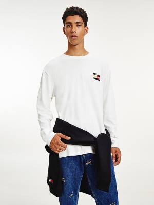 Tommy Hilfiger Vintage Circular Logo Long Sleeve Póló Férfi Fehér | TH497EIT