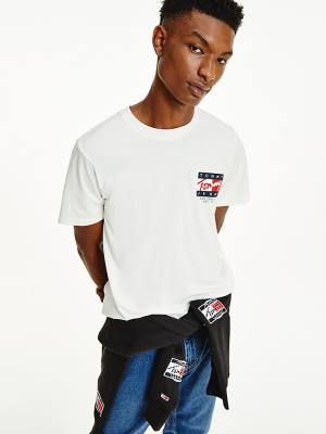 Tommy Hilfiger Vintage Flag Signature Logo Póló Férfi Fehér | TH642AMR