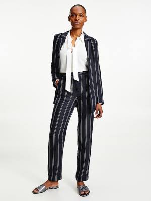 Tommy Hilfiger Viscose Stripe Tapered Nadrág Női Fekete | TH857EKO