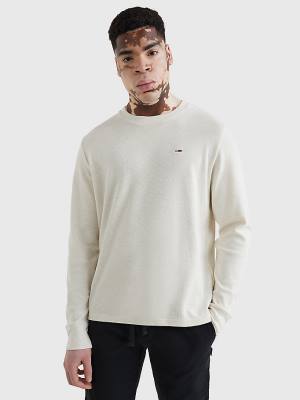 Tommy Hilfiger Waffle Crew Neck Long Sleeve Top Póló Férfi Fehér | TH846NTM