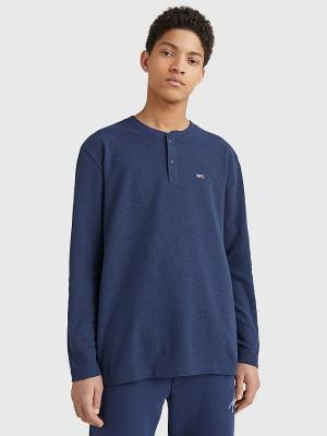 Tommy Hilfiger Waffle Henley Neck Long Sleeve Top Póló Férfi Kék | TH284NMQ