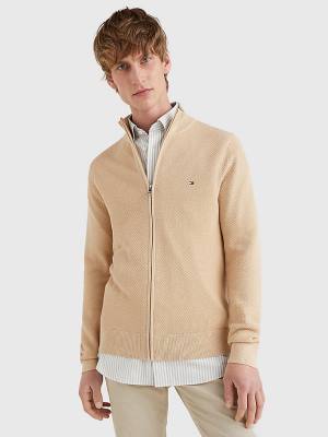 Tommy Hilfiger Zip-Thru High Neck Cardigan Pulóverek Férfi Bézs | TH169WGE