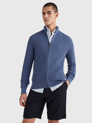 Tommy Hilfiger Zip-Thru High Neck Cardigan Pulóverek Férfi Kék | TH750ZDG