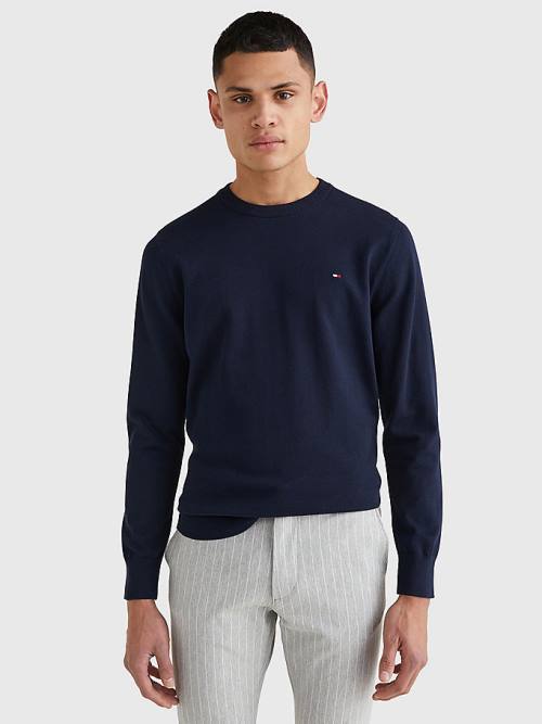 Tommy Hilfiger 1985 Essential TH Flex Sweatshirt Pulóverek Férfi Kék | TH650FQD