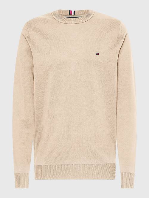 Tommy Hilfiger 1985 Essential TH Flex Sweatshirt Pulóverek Férfi Bézs | TH912OIP