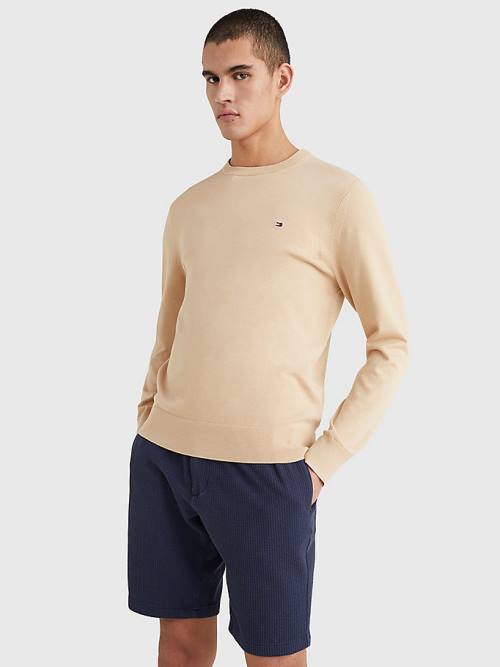 Tommy Hilfiger 1985 Essential TH Flex Sweatshirt Pulóverek Férfi Bézs | TH912OIP