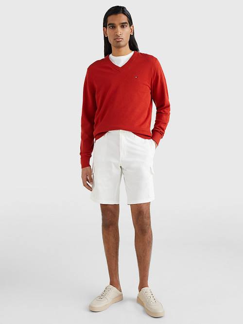 Tommy Hilfiger 1985 Essential TH Flex V-Neck Jumper Pulóverek Férfi Piros | TH031VAJ