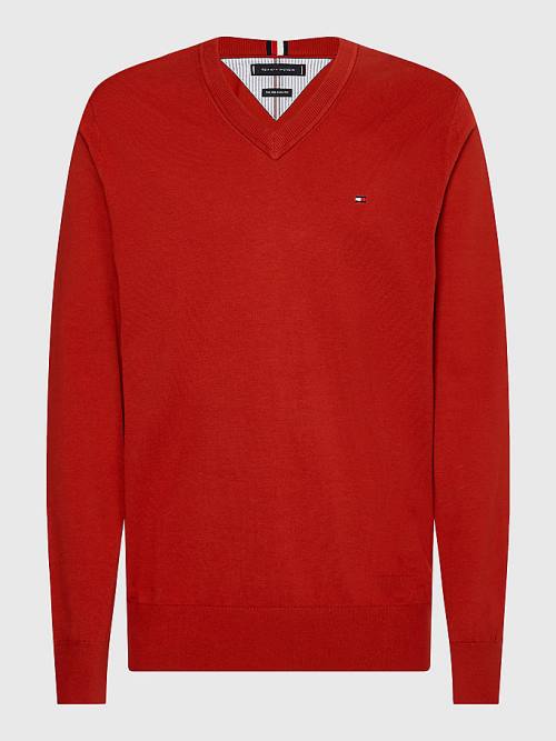 Tommy Hilfiger 1985 Essential TH Flex V-Neck Jumper Pulóverek Férfi Piros | TH031VAJ