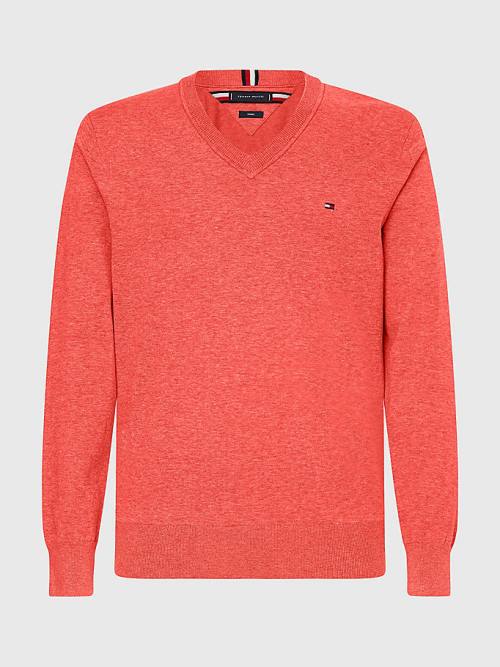 Tommy Hilfiger 1985 Essential TH Flex V-Neck Jumper Pulóverek Férfi Piros | TH918DZN