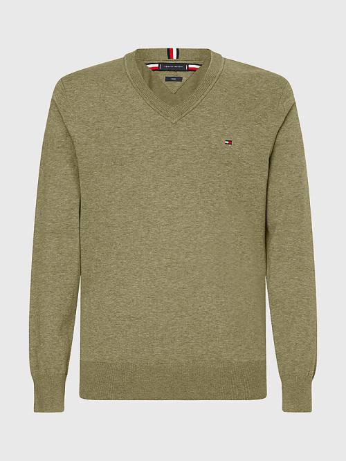 Tommy Hilfiger 1985 Essential TH Flex V-Neck Jumper Pulóverek Férfi Barna | TH924NAY