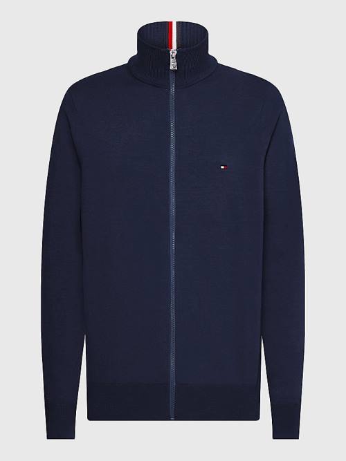 Tommy Hilfiger 1985 Essential TH Flex Zip-Thru Cardigan Pulóverek Férfi Kék | TH521XCH