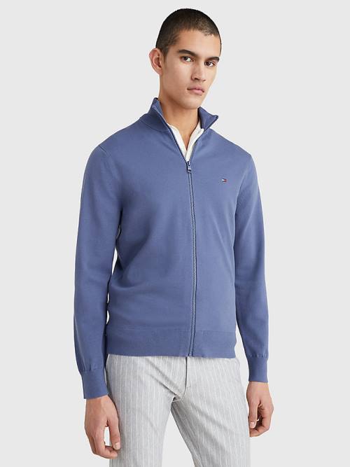 Tommy Hilfiger 1985 Essential TH Flex Zip-Thru Cardigan Pulóverek Férfi Kék | TH579SYA