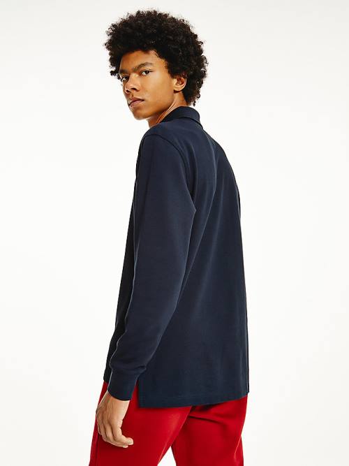 Tommy Hilfiger 1985 TH Flex Regular Fit Long Sleeve Póló Férfi Kék | TH948CZV