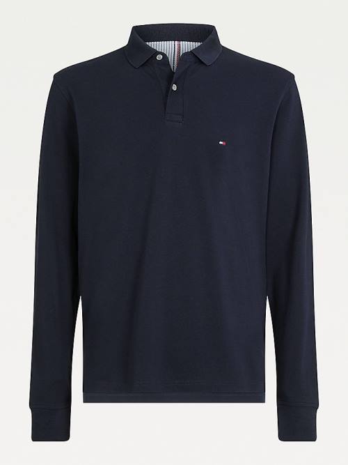 Tommy Hilfiger 1985 TH Flex Regular Fit Long Sleeve Póló Férfi Kék | TH948CZV