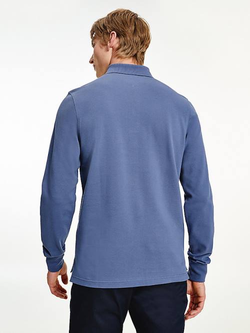 Tommy Hilfiger 1985 TH Flex Slim Fit Long Sleeve Póló Férfi Kék | TH486EQJ