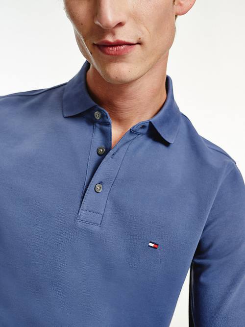 Tommy Hilfiger 1985 TH Flex Slim Fit Long Sleeve Póló Férfi Kék | TH486EQJ