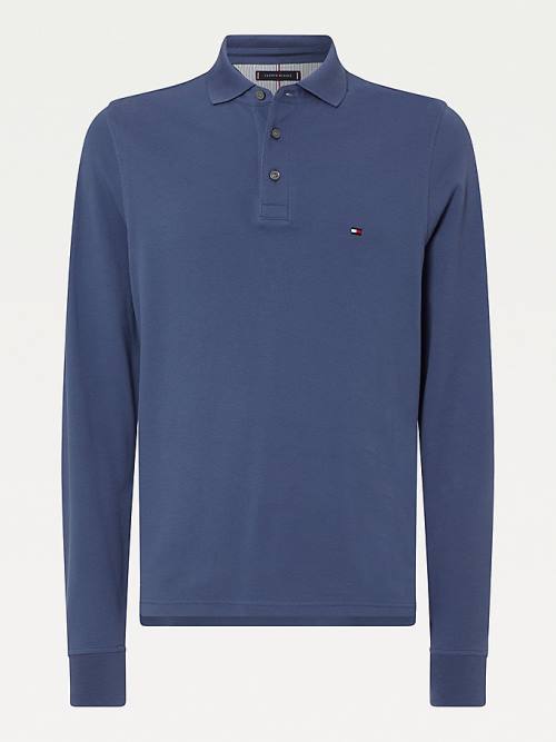 Tommy Hilfiger 1985 TH Flex Slim Fit Long Sleeve Póló Férfi Kék | TH486EQJ