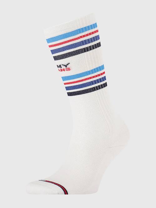 Tommy Hilfiger 1-Pack Stripe Knee High Zokni Férfi Kék | TH168SEH