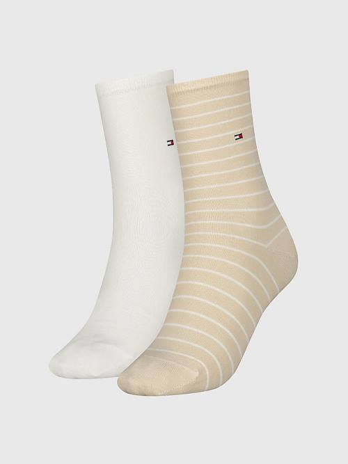 Tommy Hilfiger 2-Pack Slim Stripe Zokni Női Bézs | TH941RYC