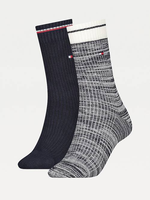 Tommy Hilfiger 2-Pack Stretch Pamut Ribbed Zokni Női Kék | TH573EZP