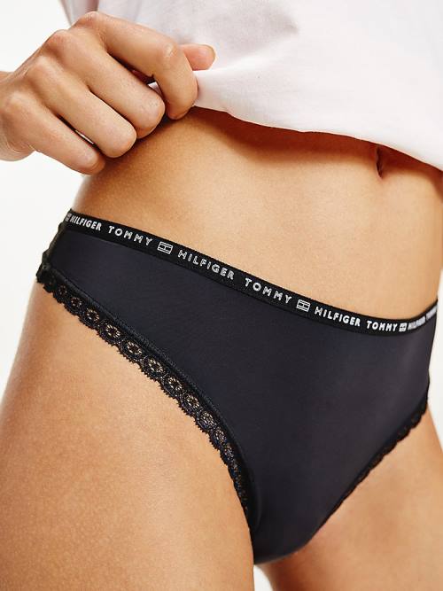 Tommy Hilfiger 3-Pack Floral Csipke Trim Thongs Fehérnemű Női Fekete | TH351HAP