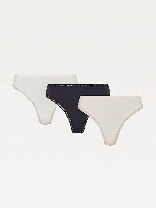 Tommy Hilfiger 3-Pack Floral Csipke Trim Thongs Fehérnemű Női Fekete | TH351HAP