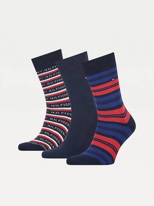 Tommy Hilfiger 3-Pack Gift Box Stripe Zokni Férfi Kék | TH208ABC