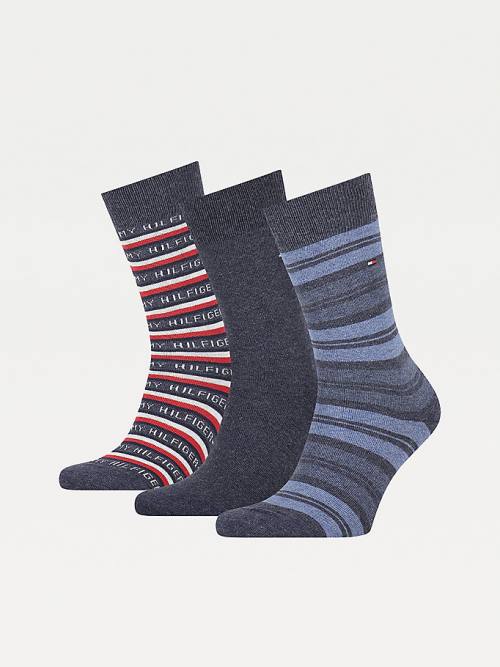 Tommy Hilfiger 3-Pack Gift Box Stripe Zokni Férfi Kék | TH863XUE