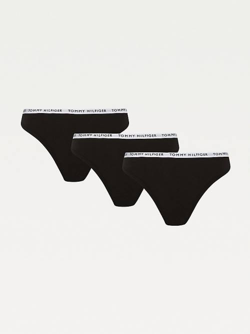 Tommy Hilfiger 3-Pack Recycled Pamut Thongs Fehérnemű Női Fekete | TH932FLI