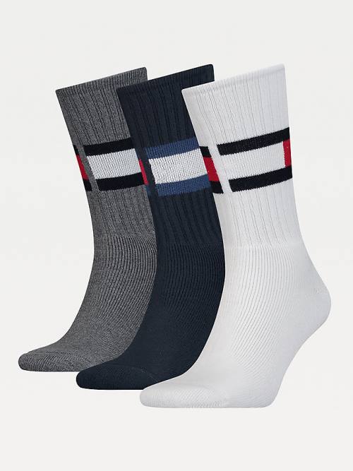 Tommy Hilfiger 3-Pack Ribbed Flag Zokni Férfi Fehér | TH251VQK