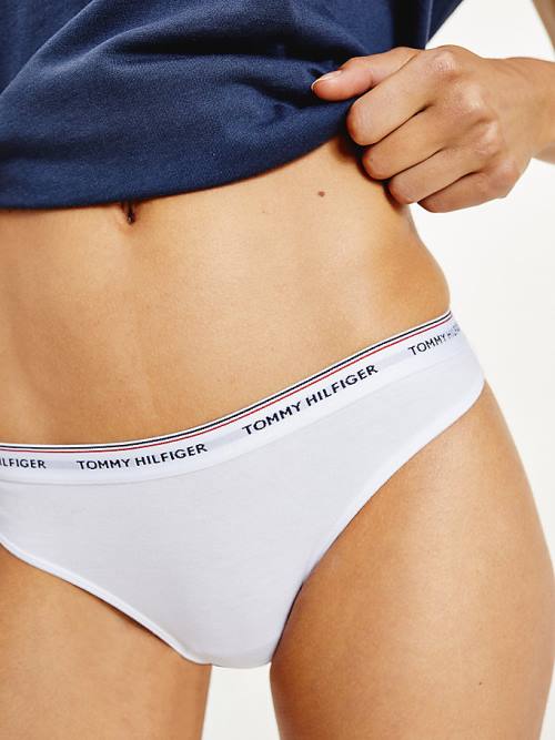 Tommy Hilfiger 3-Pack Stretch Pamut Thongs Fehérnemű Női Fehér | TH457ZHM