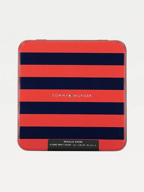 Tommy Hilfiger 4-Pack Gift Box Stripe Zokni Férfi Kék | TH429SAR