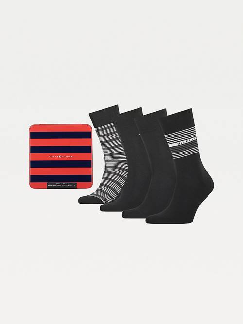 Tommy Hilfiger 4-Pack Gift Box Stripe Zokni Férfi Fekete | TH581IQU