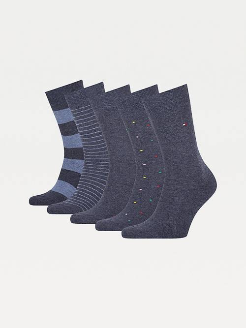 Tommy Hilfiger 5-Pack Gift Box Stripe Dot Zokni Férfi Kék | TH830YXP