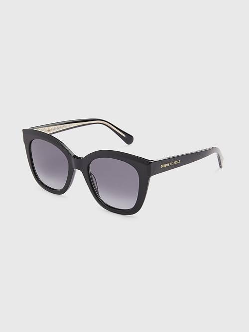 Tommy Hilfiger Acetate Cat-Eye Napszemüveg Női Fekete | TH102OKX