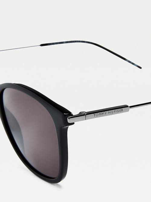 Tommy Hilfiger Acetate Rounded Square Napszemüveg Férfi Fekete | TH913LRM