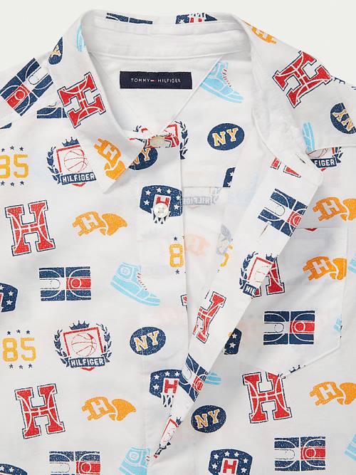 Tommy Hilfiger Adaptive Basketball Print Rövid Sleeve Ingek Fiú Fehér | TH103ZXQ