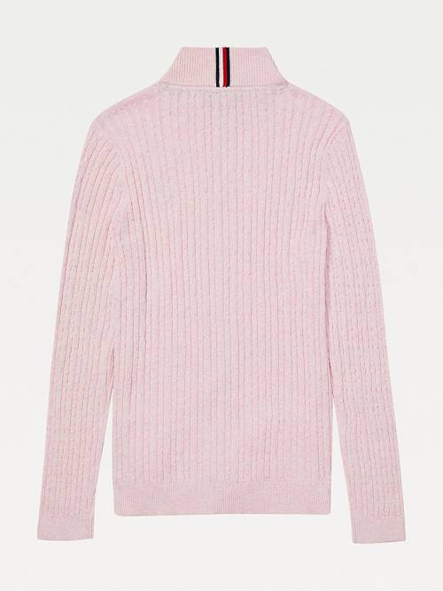 Tommy Hilfiger Adaptive Cable Knit Zip Jumper Pulóverek Női Rózsaszín | TH794FGY