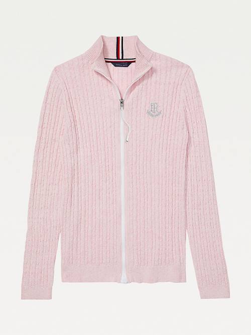 Tommy Hilfiger Adaptive Cable Knit Zip Jumper Pulóverek Női Rózsaszín | TH794FGY