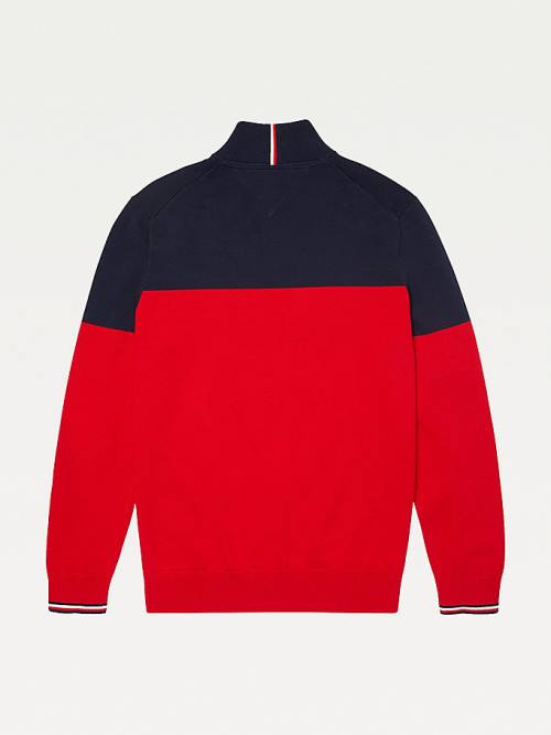 Tommy Hilfiger Adaptive Colour-Blocked Half-Zip Sweatshirt Pulóverek Férfi Piros | TH502KPJ