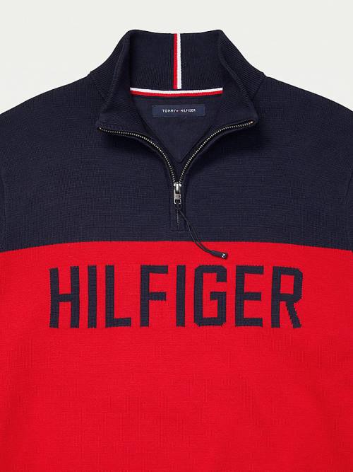 Tommy Hilfiger Adaptive Colour-Blocked Half-Zip Sweatshirt Pulóverek Férfi Piros | TH502KPJ