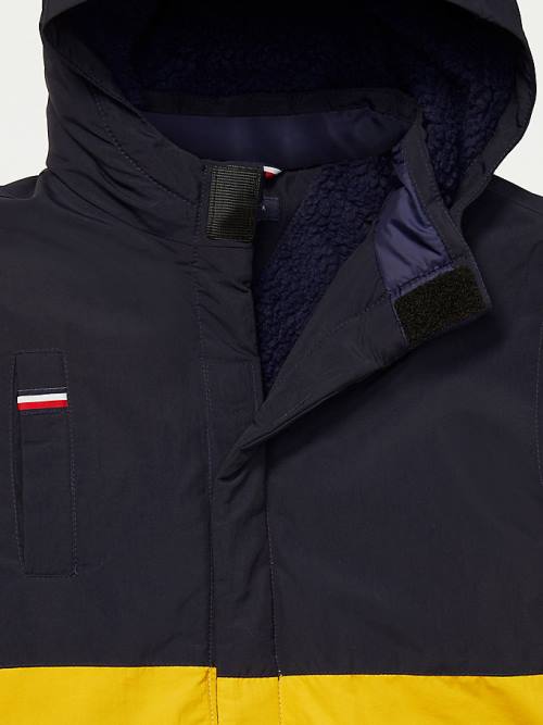 Tommy Hilfiger Adaptive Csuklyás Colour-Blocked Parka Kabát Fiú Sárga | TH315PBT