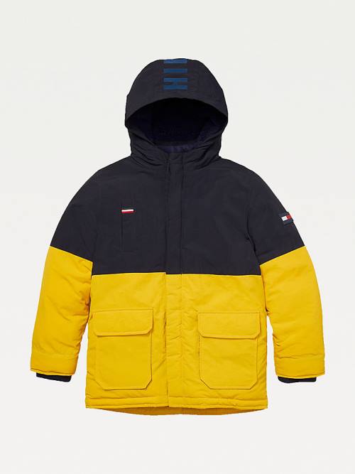 Tommy Hilfiger Adaptive Csuklyás Colour-Blocked Parka Kabát Fiú Sárga | TH315PBT