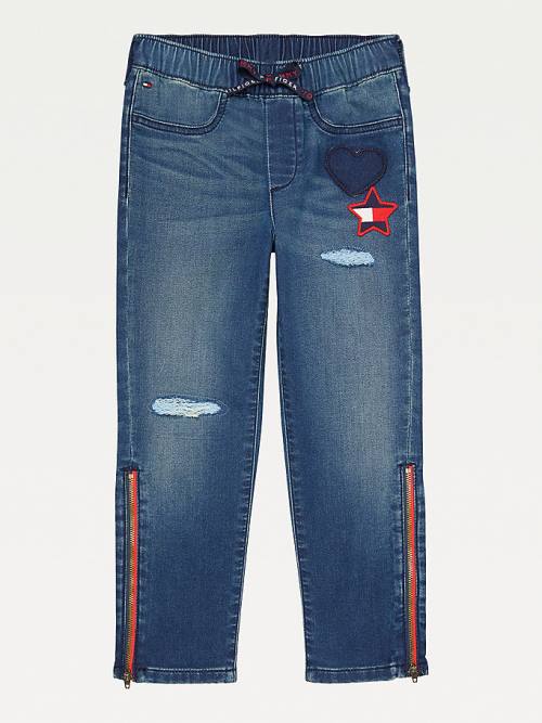 Tommy Hilfiger Adaptive Distressed Denim Joggers Farmer Lány Kék | TH265CXF