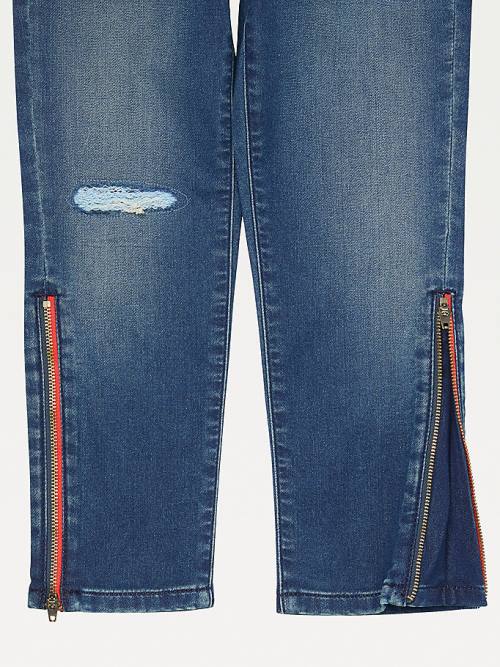 Tommy Hilfiger Adaptive Distressed Denim Joggers Farmer Lány Kék | TH265CXF