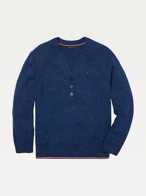 Tommy Hilfiger Adaptive Donegal Henley Jumper Pulóverek Női Kék | TH194WTO